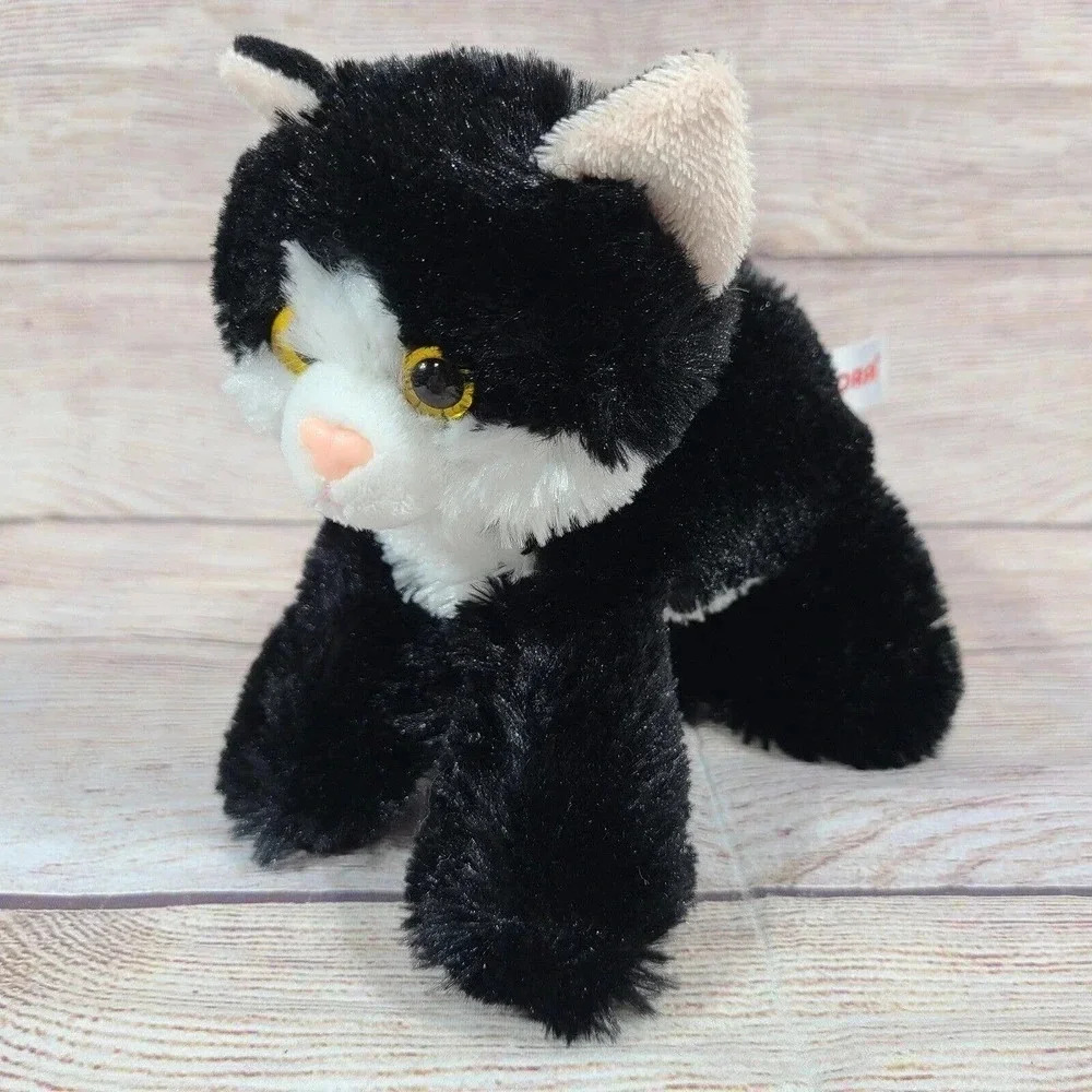 Aurora World Plush Tuxedo Cat Stuffed Animal Toy Black White Gold Eyes 7" 2018